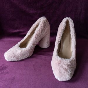 Faux fur square heels